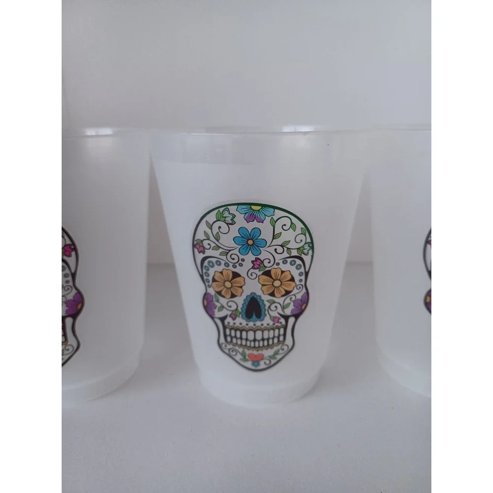 Seven Colorful Flower Skull Thin Plastic Cups Kitchenware